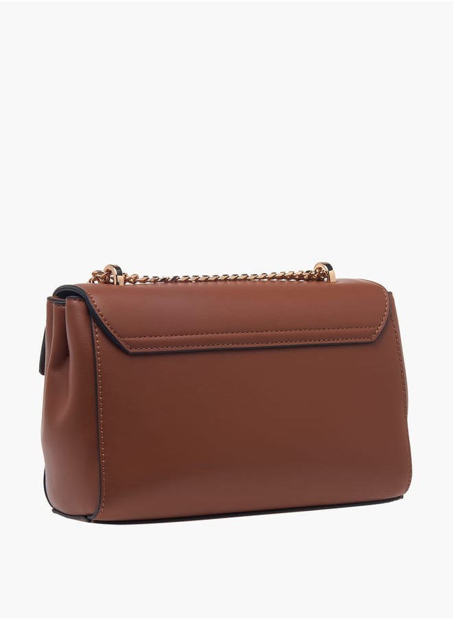 Women Monogram Print Crossbody Bag with Chain Strap and Flap Closure