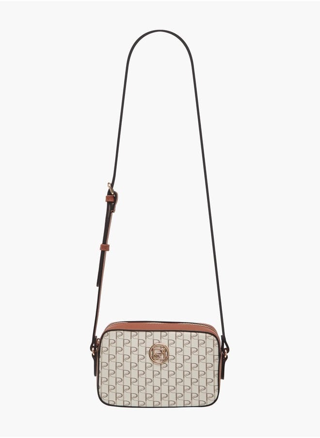 Women's Monogram Print Crossbody Bag with Adjustable Strap