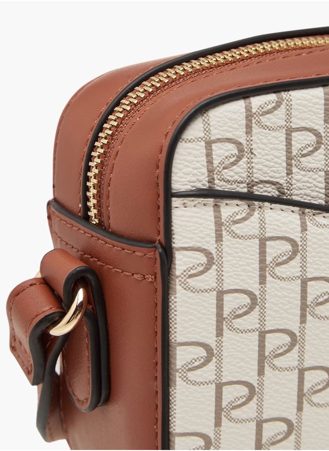 Women's Monogram Print Crossbody Bag with Adjustable Strap
