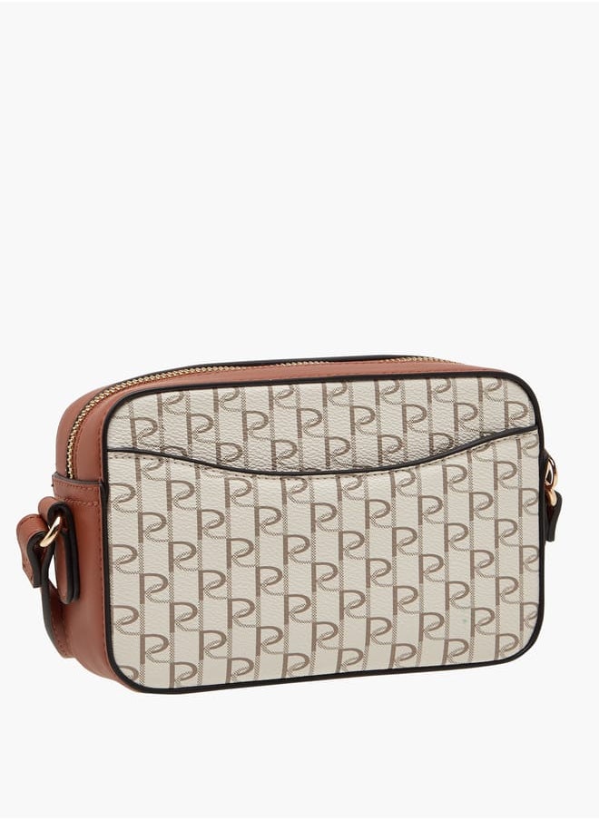 Women's Monogram Print Crossbody Bag with Adjustable Strap