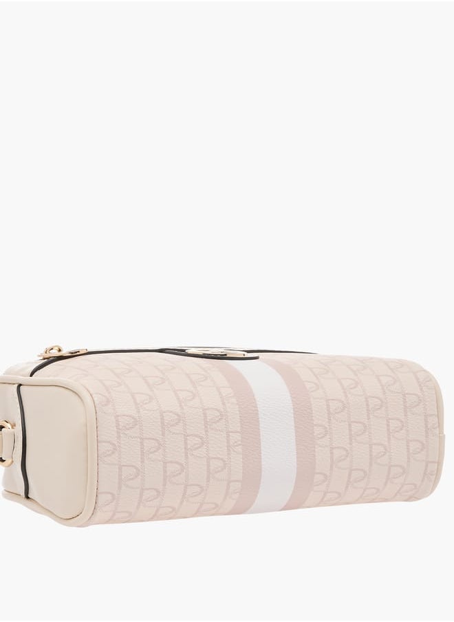 Women's Monogram Print Crossbody Bag with Adjustable Strap and Zip Closure
