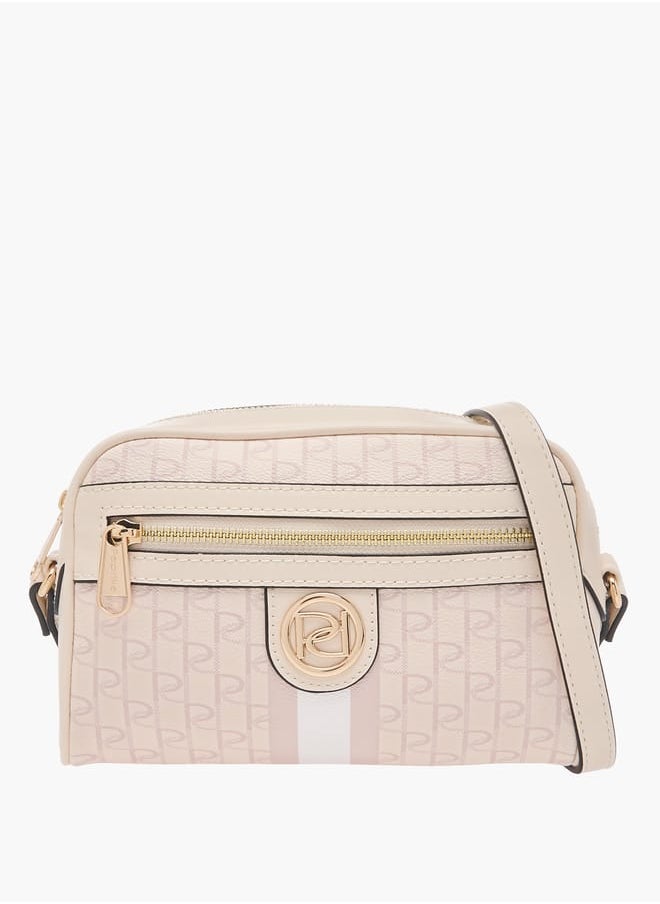 Women's Monogram Print Crossbody Bag with Adjustable Strap and Zip Closure