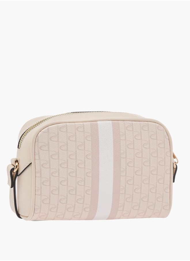 Women's Monogram Print Crossbody Bag with Adjustable Strap and Zip Closure