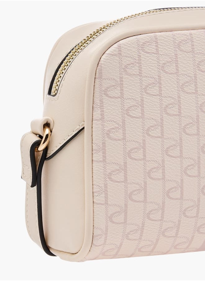 Women's Monogram Print Crossbody Bag with Adjustable Strap and Zip Closure
