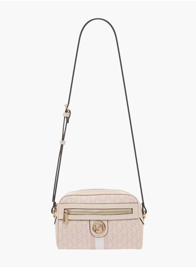 Women's Monogram Print Crossbody Bag with Adjustable Strap and Zip Closure