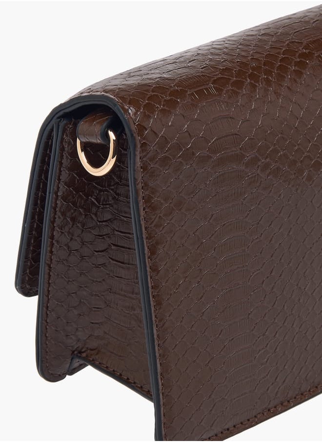 Women Textured Crossbody Bag with Chain Strap and Flap Closure