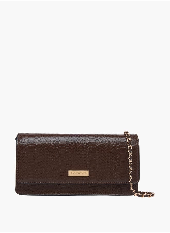 Women Textured Crossbody Bag with Chain Strap and Flap Closure