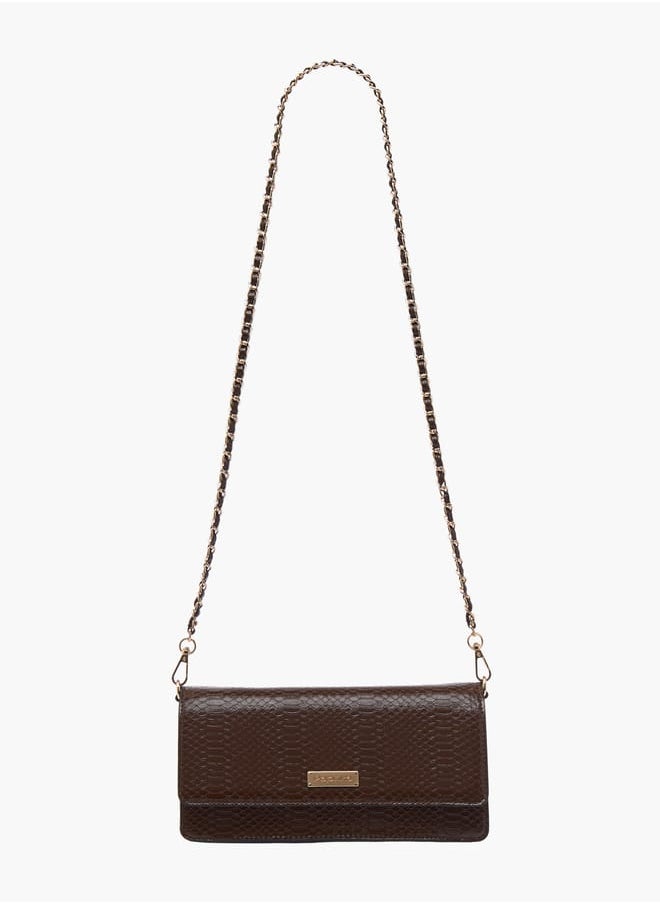 Women Textured Crossbody Bag with Chain Strap and Flap Closure