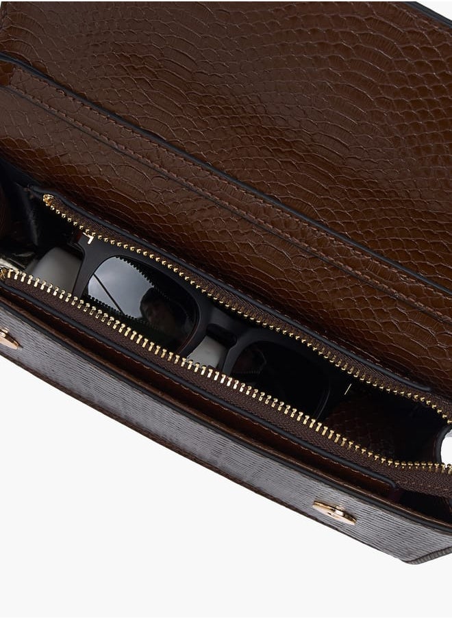 Women Textured Crossbody Bag with Chain Strap and Flap Closure