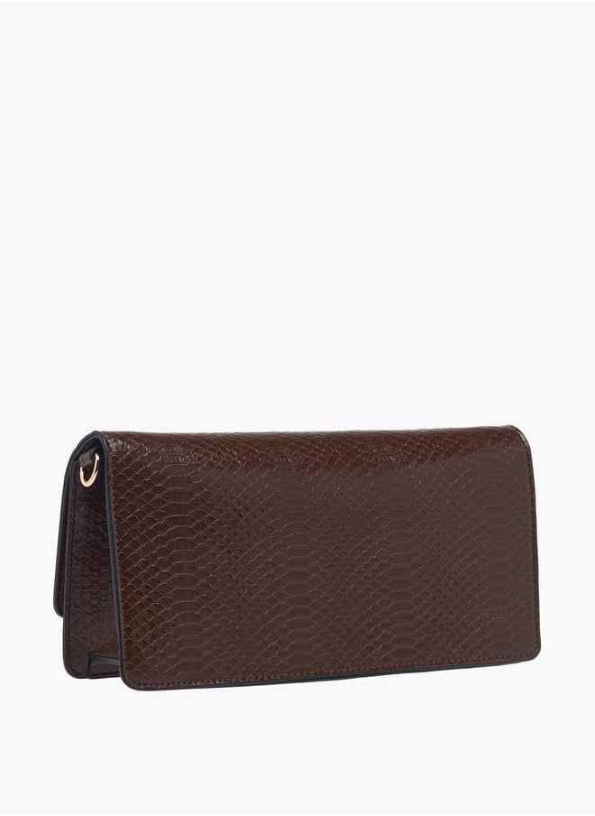 Women Textured Crossbody Bag with Chain Strap and Flap Closure