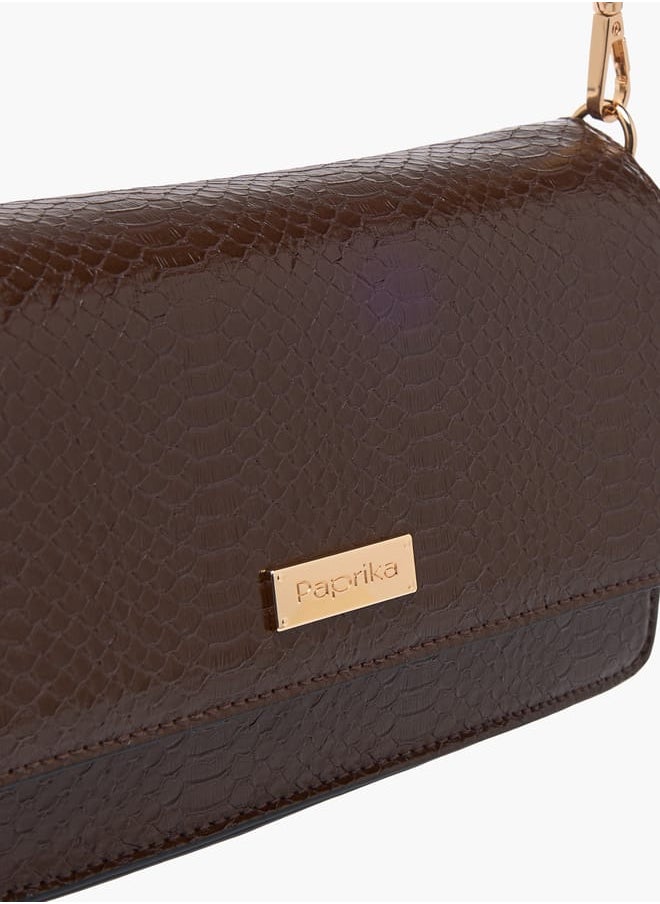 Women Textured Crossbody Bag with Chain Strap and Flap Closure