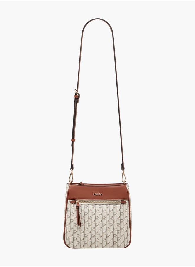 Women's Monogram Print Crossbody Bag with Adjustable Strap