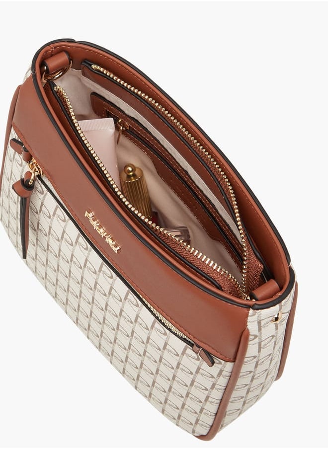 Women's Monogram Print Crossbody Bag with Adjustable Strap