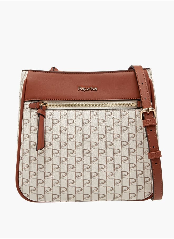 Women's Monogram Print Crossbody Bag with Adjustable Strap