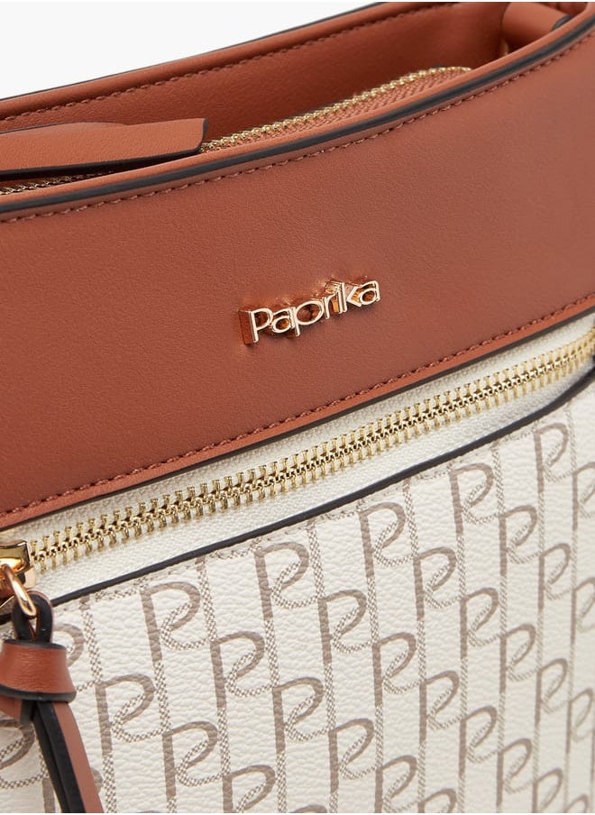 Women's Monogram Print Crossbody Bag with Adjustable Strap