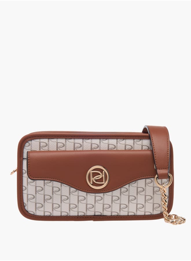 Women Monogram Print Crossbody Bag with Adjustable Strap and Zip Closure