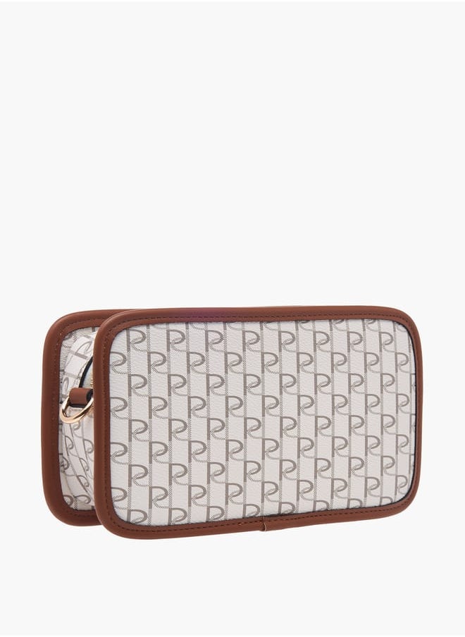 Women Monogram Print Crossbody Bag with Adjustable Strap and Zip Closure