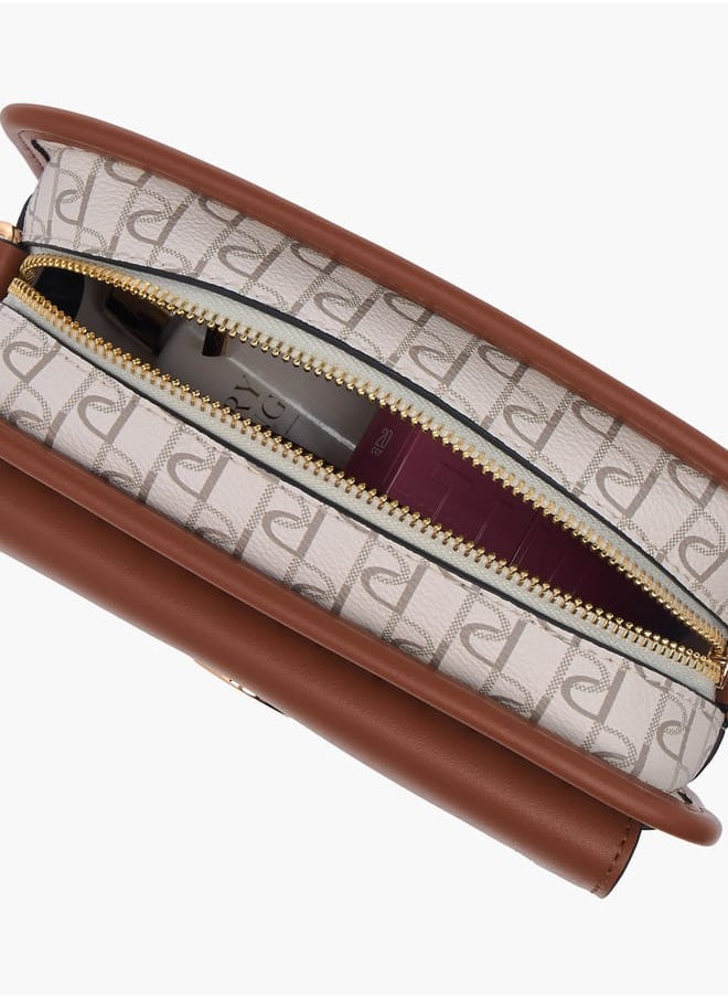 Women Monogram Print Crossbody Bag with Adjustable Strap and Zip Closure