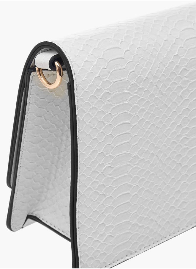 Women Textured Crossbody Bag with Chain Strap and Flap Closure