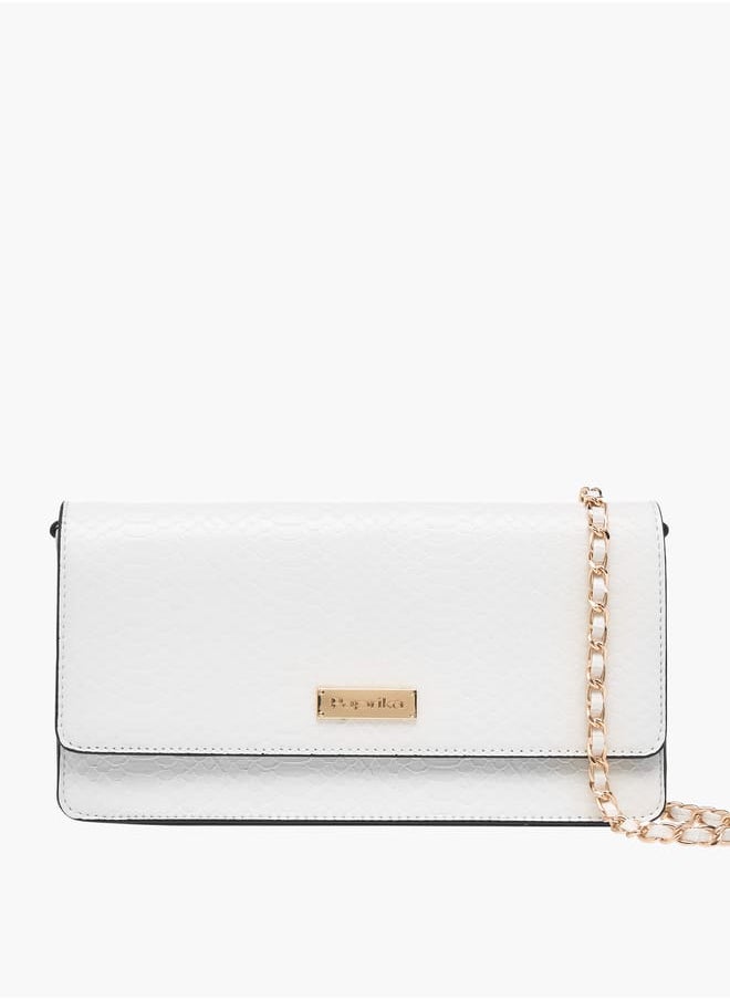 Women Textured Crossbody Bag with Chain Strap and Flap Closure
