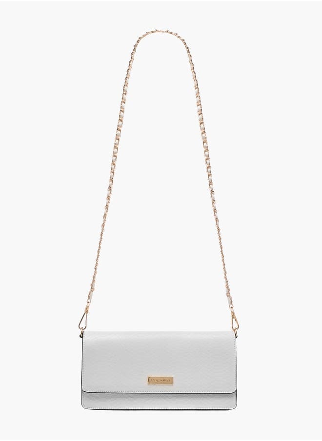 Women Textured Crossbody Bag with Chain Strap and Flap Closure