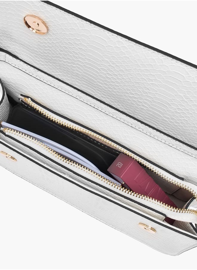 Women Textured Crossbody Bag with Chain Strap and Flap Closure