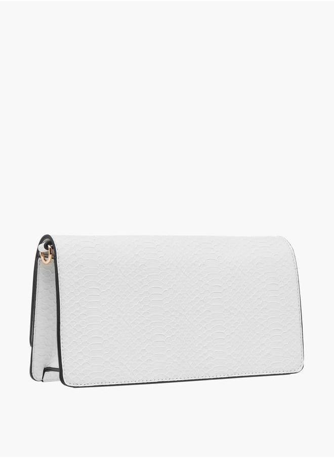 Women Textured Crossbody Bag with Chain Strap and Flap Closure