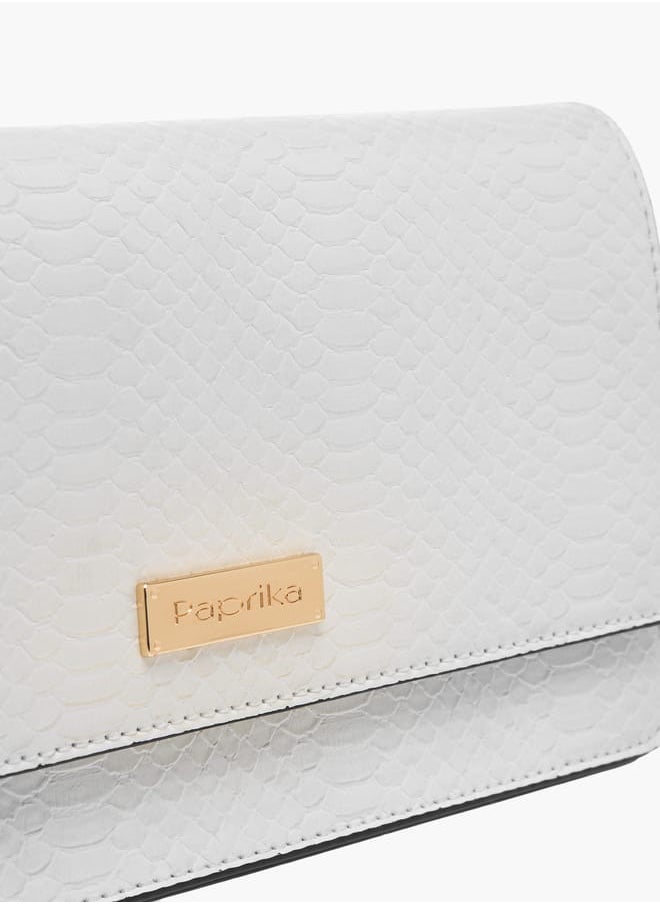 Women Textured Crossbody Bag with Chain Strap and Flap Closure