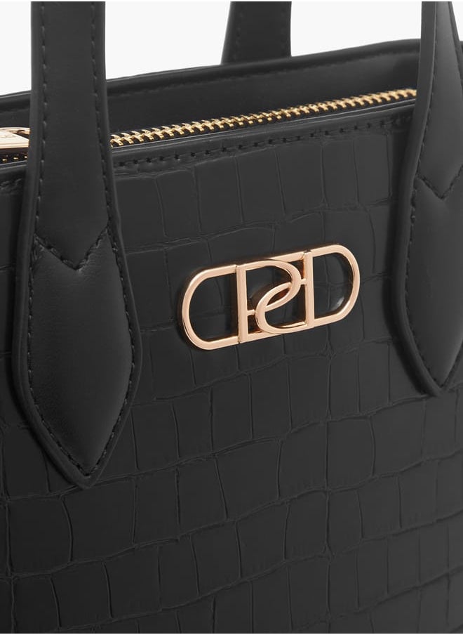 Women's Textured Tote Bag with Double Handle and Zip Closure