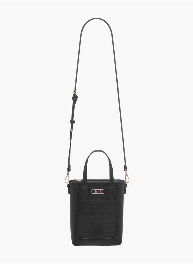 Women's Textured Tote Bag with Double Handle and Zip Closure
