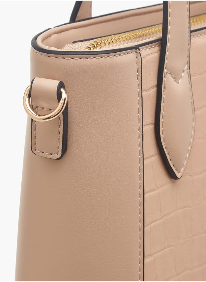 Women's Textured Tote Bag with Double Handle and Zip Closure