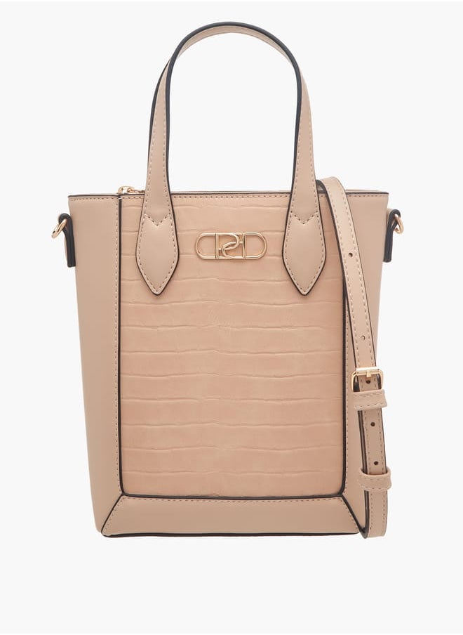 Women's Textured Tote Bag with Double Handle and Zip Closure