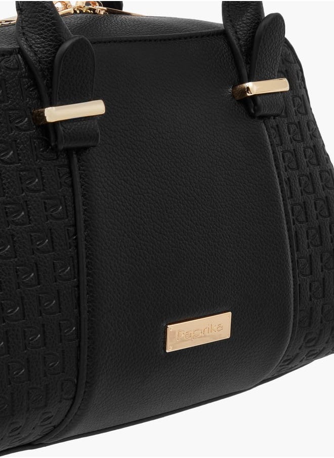 Women's Monogram Embossed Tote Bag with Double Handles and Detachable Strap