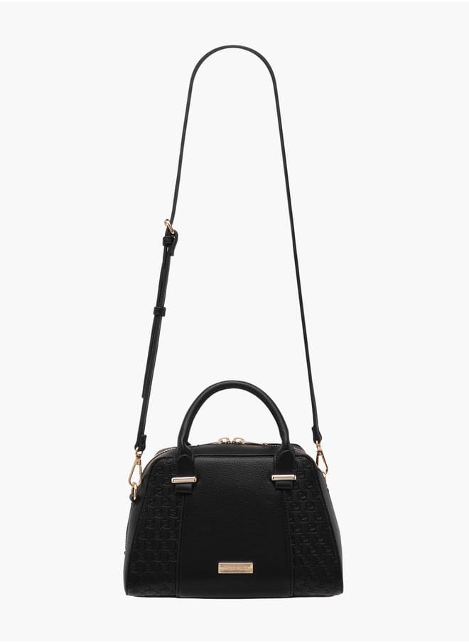 Women's Monogram Embossed Tote Bag with Double Handles and Detachable Strap