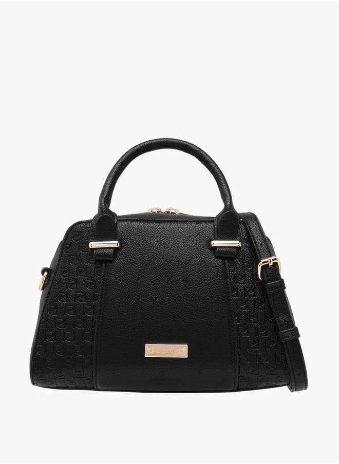 Women's Monogram Embossed Tote Bag with Double Handles and Detachable Strap