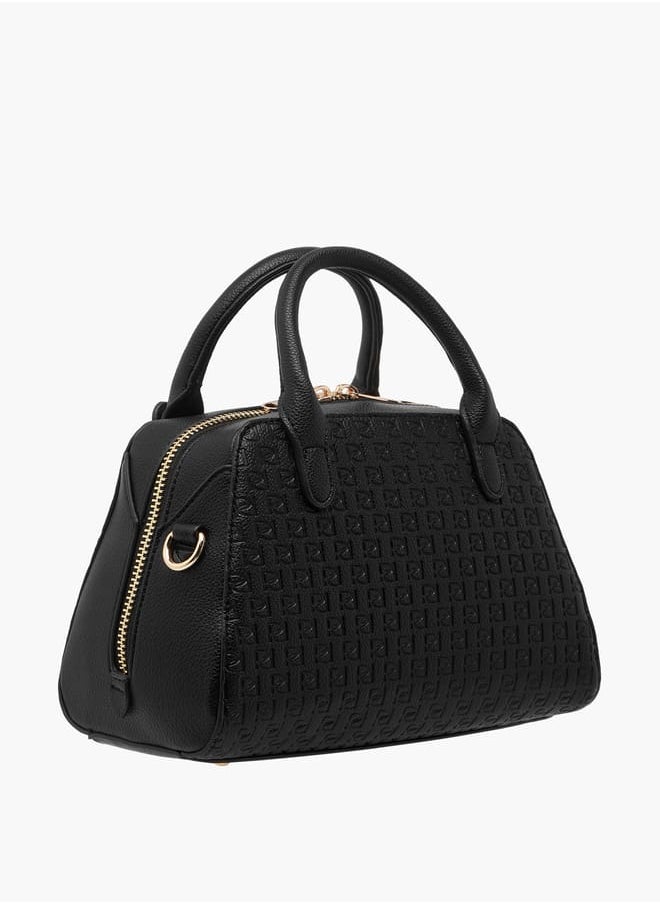 Women's Monogram Embossed Tote Bag with Double Handles and Detachable Strap