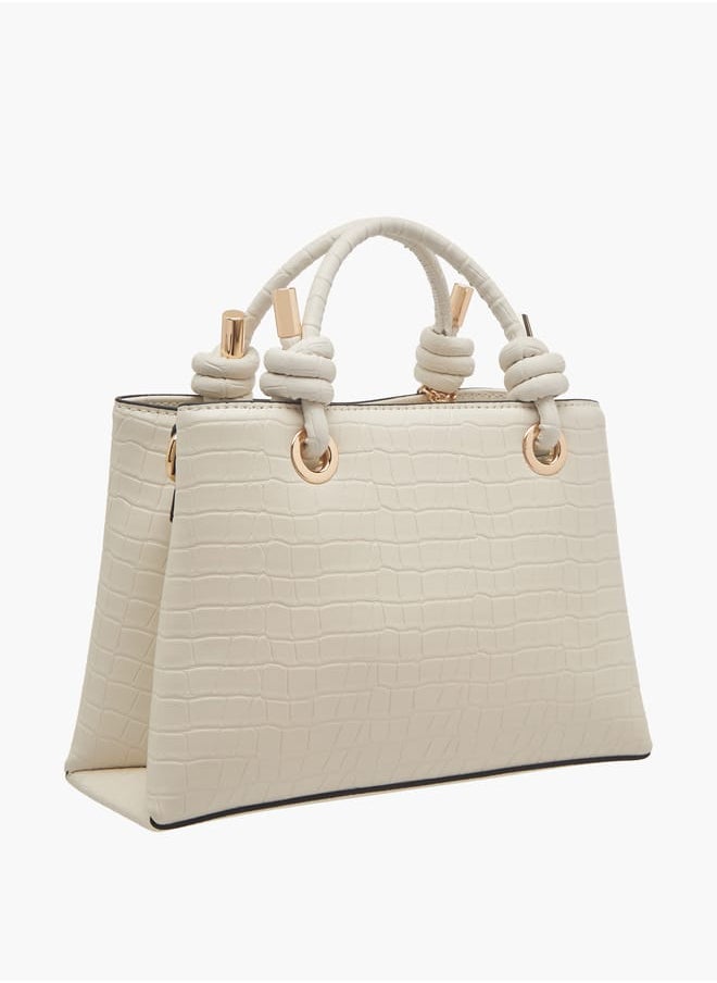 Women's Textured Tote Bag with Double Knot Handle and Button Closure