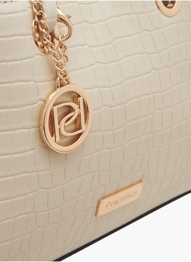 Women's Textured Tote Bag with Double Knot Handle and Button Closure