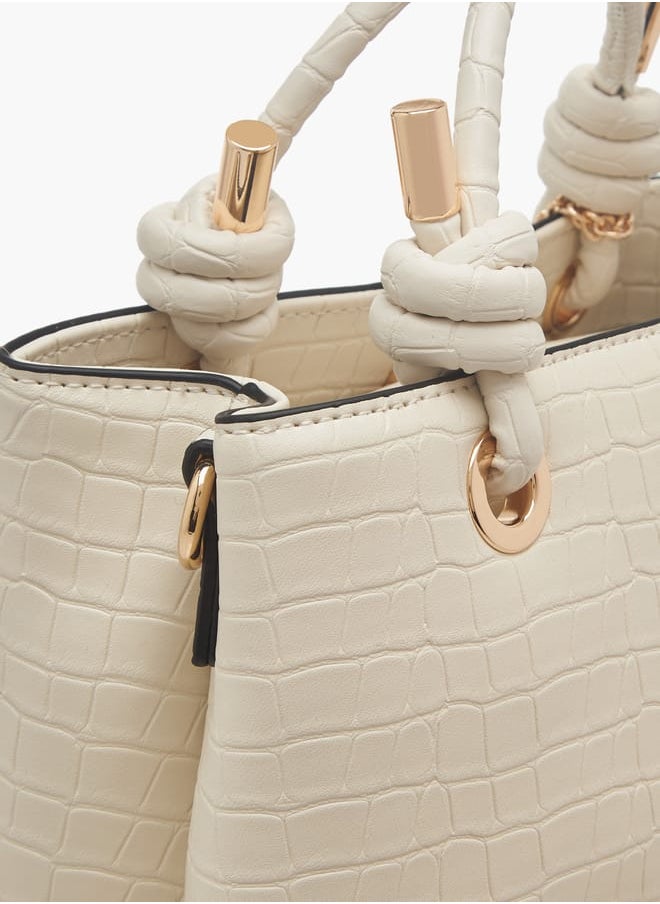 Women's Textured Tote Bag with Double Knot Handle and Button Closure