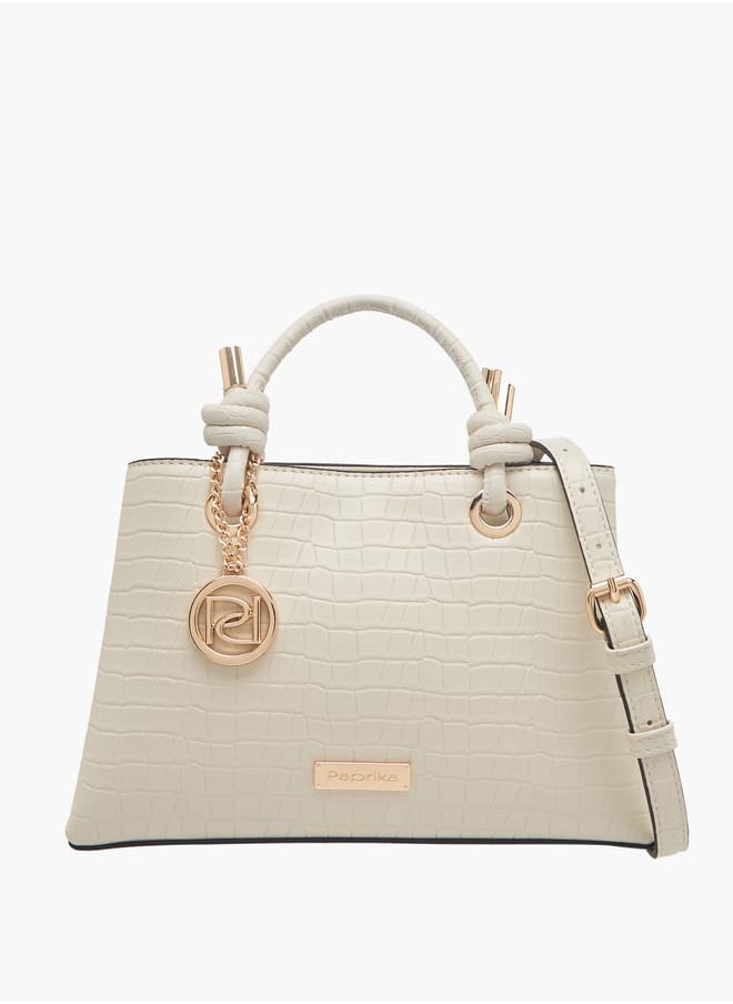 Women's Textured Tote Bag with Double Knot Handle and Button Closure