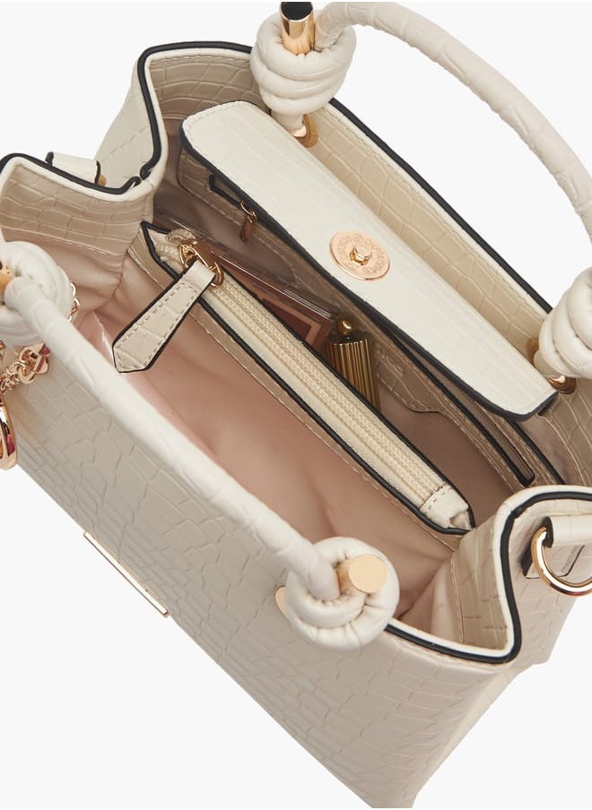 Women's Textured Tote Bag with Double Knot Handle and Button Closure
