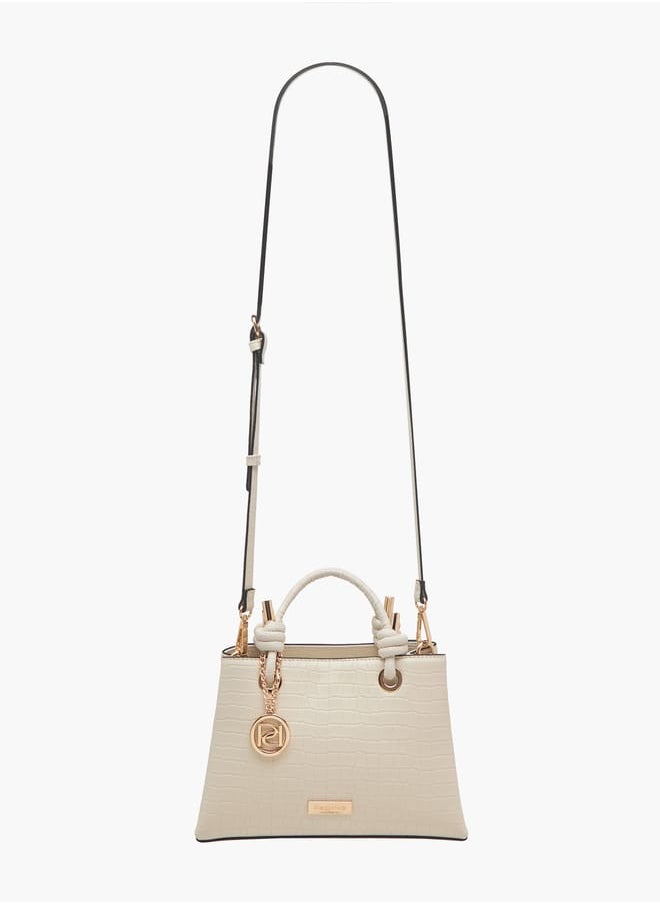 Women's Textured Tote Bag with Double Knot Handle and Button Closure