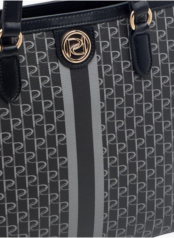 Women's Monogram Print Tote Bag with Double Handle and Zip Closure