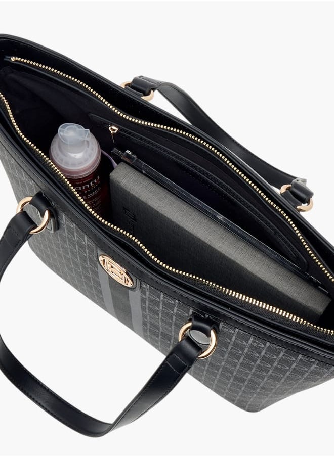 Women's Monogram Print Tote Bag with Double Handle and Zip Closure