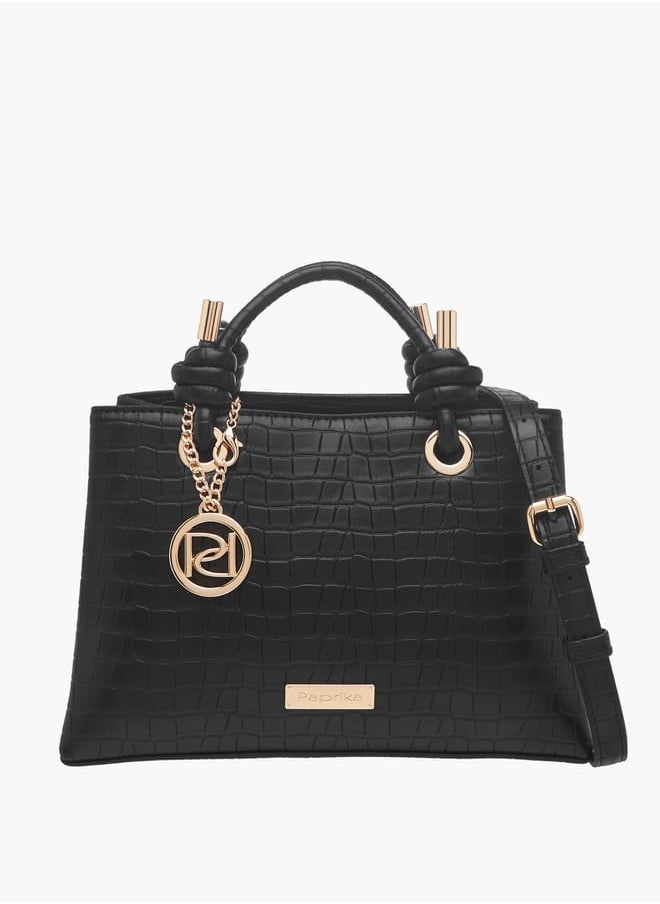 Women's Textured Tote Bag with Double Knot Handle and Button Closure