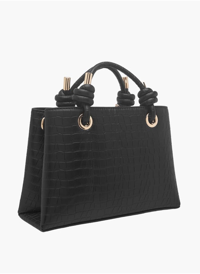Women's Textured Tote Bag with Double Knot Handle and Button Closure