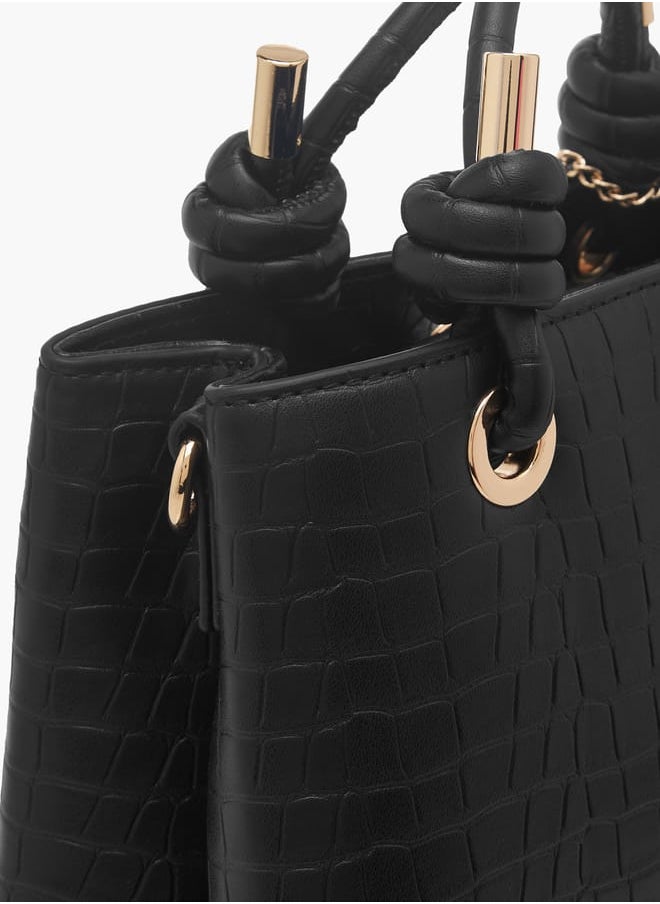 Women's Textured Tote Bag with Double Knot Handle and Button Closure