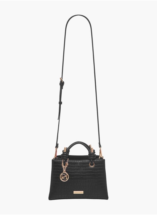 Women's Textured Tote Bag with Double Knot Handle and Button Closure