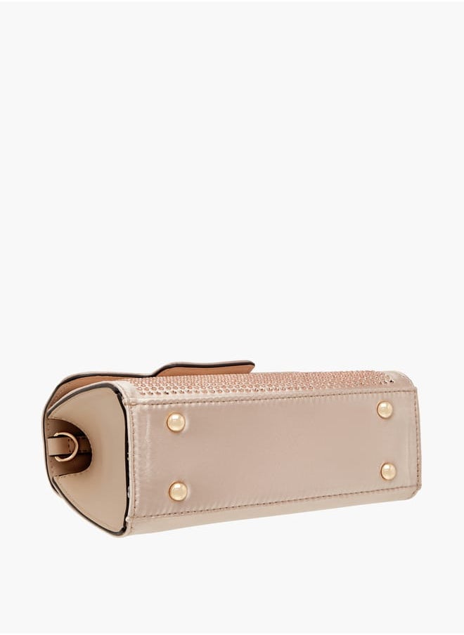 Women's Embellished Satchel Bag with Detachable Chain Strap and Flap Closure