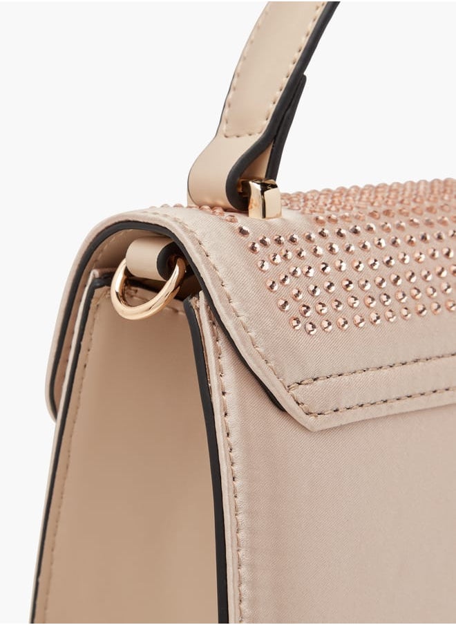 Women's Embellished Satchel Bag with Detachable Chain Strap and Flap Closure